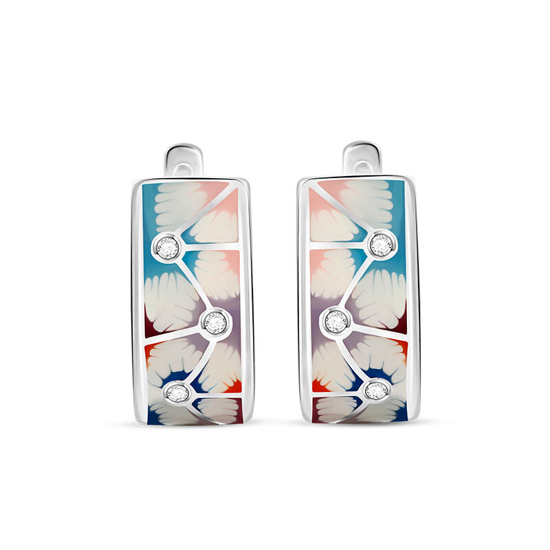 Jeulia "Delightful Daisy" Enamel Sterling Silver Hoop Earrings