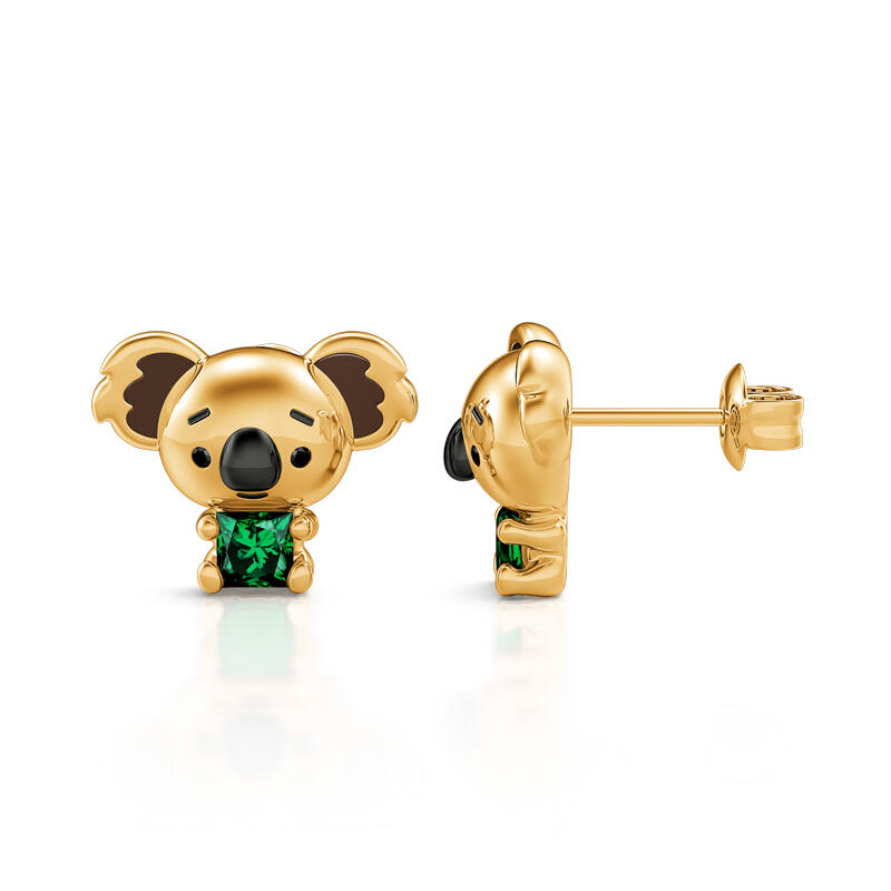 Jeulia Hug Me "Adorable Koala" Princess Cut Sterling Silver Stud Earrings