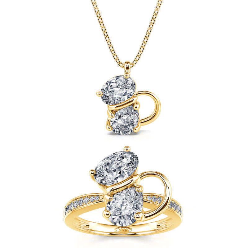 Jeulia "Magic Cat" Pear Cut Cat Sterling Silver Jewelry Set