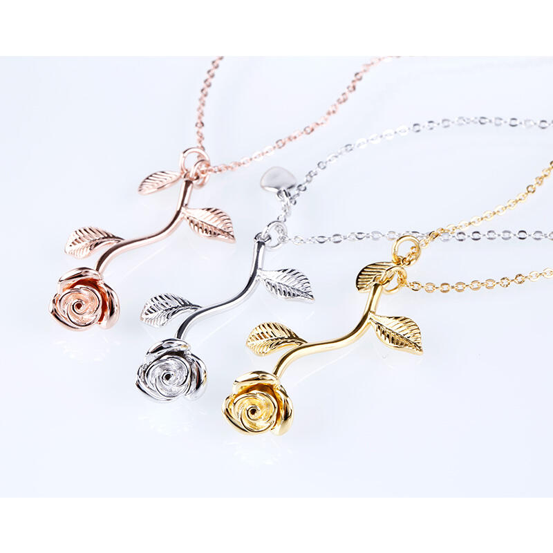 Jeulia Rose With Initial Necklace Sterling Silver