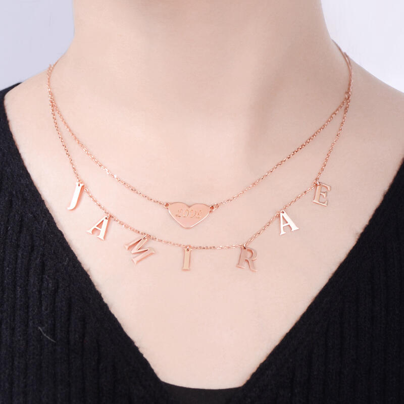 Jeulia Double Layer Heart Name Personalized Sterling Silver Necklace