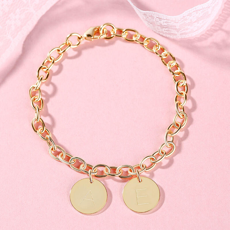 Jeulia Pulsera Inicial de Plata Esterlina de Personalización de Disco