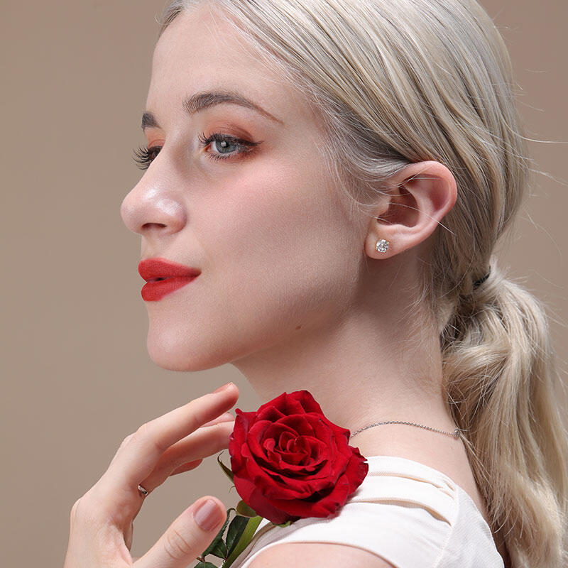 Jeulia Pendientes 10K/14K/18K oro con moissanita de corte redondo