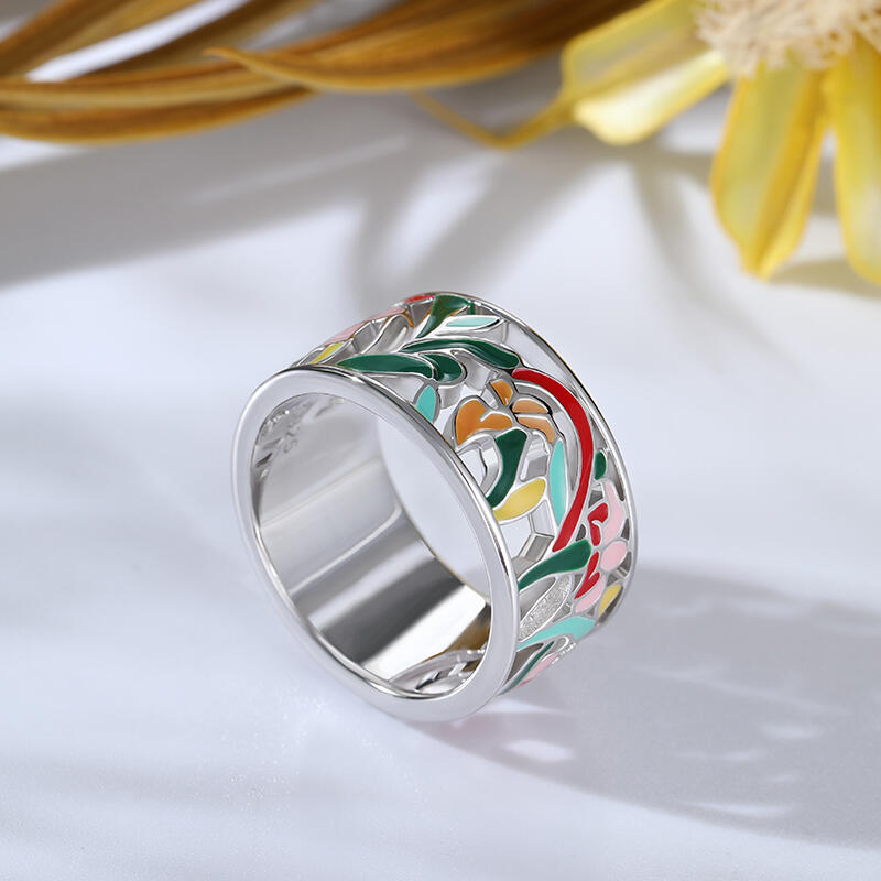Jeulia "Floral Fantasy" Flower and Leaf Enamel Sterling Silver Jewelry Set
