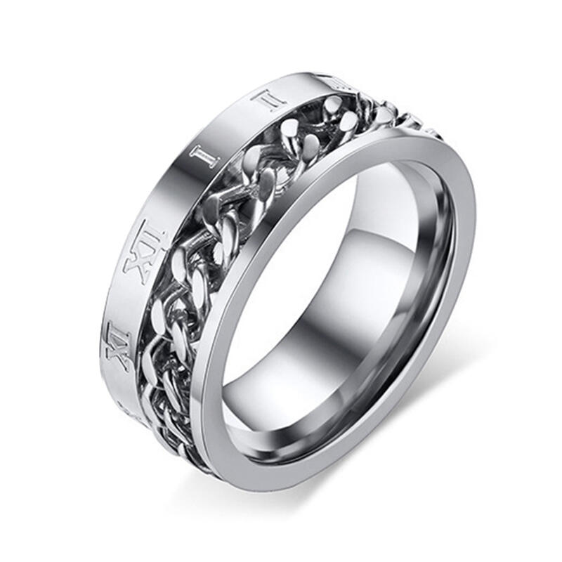 Jeulia Anillo Giratoria Números Romanos de Acero Inoxidable para Hombre