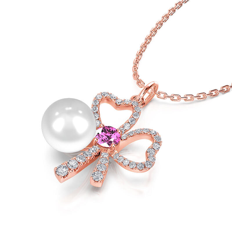 Jeulia "Timeless Love Knot" Bow Cultured Pearl Sterling Silver Necklace