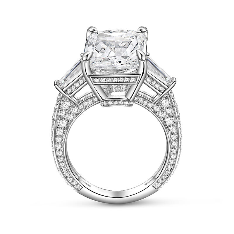 Jeulia Three Stone Emerald Cut Sterling Silver Engagement Ring