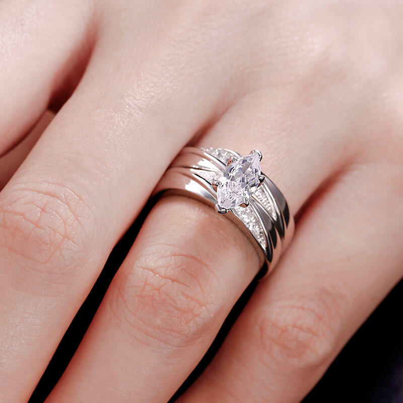 Jeulia Juego De Anillos Diagonal Corte Marquesa En Plata Esterlina