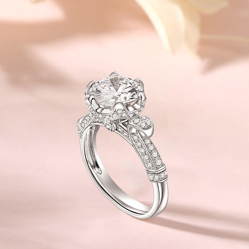 Jeulia Anel de noivado de corte redondo clássico em prata de lei