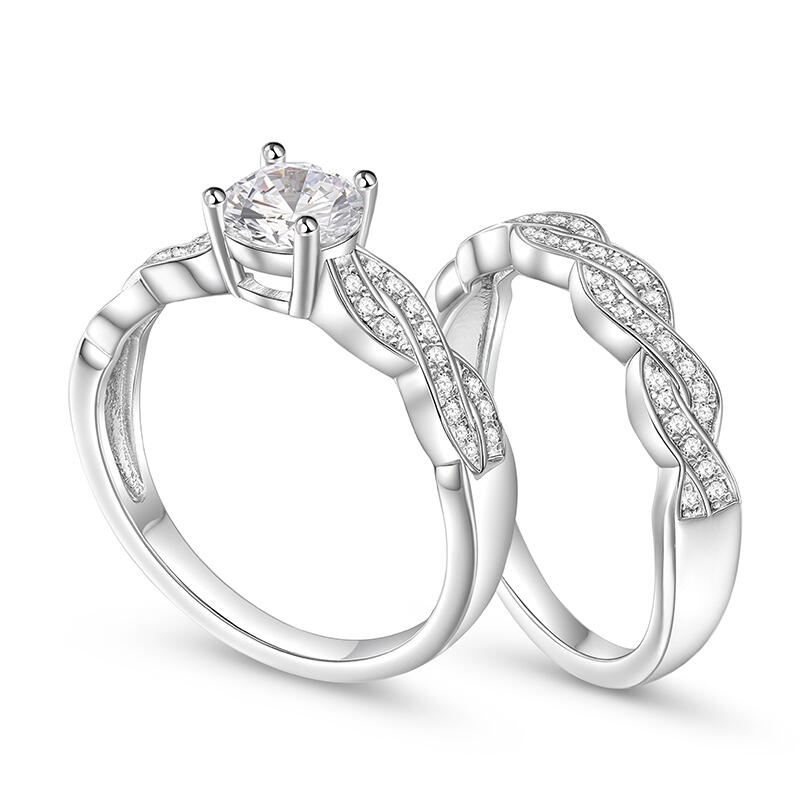 Jeulia Double Twisted Wedding Ring set Round Cut Sterling Silver