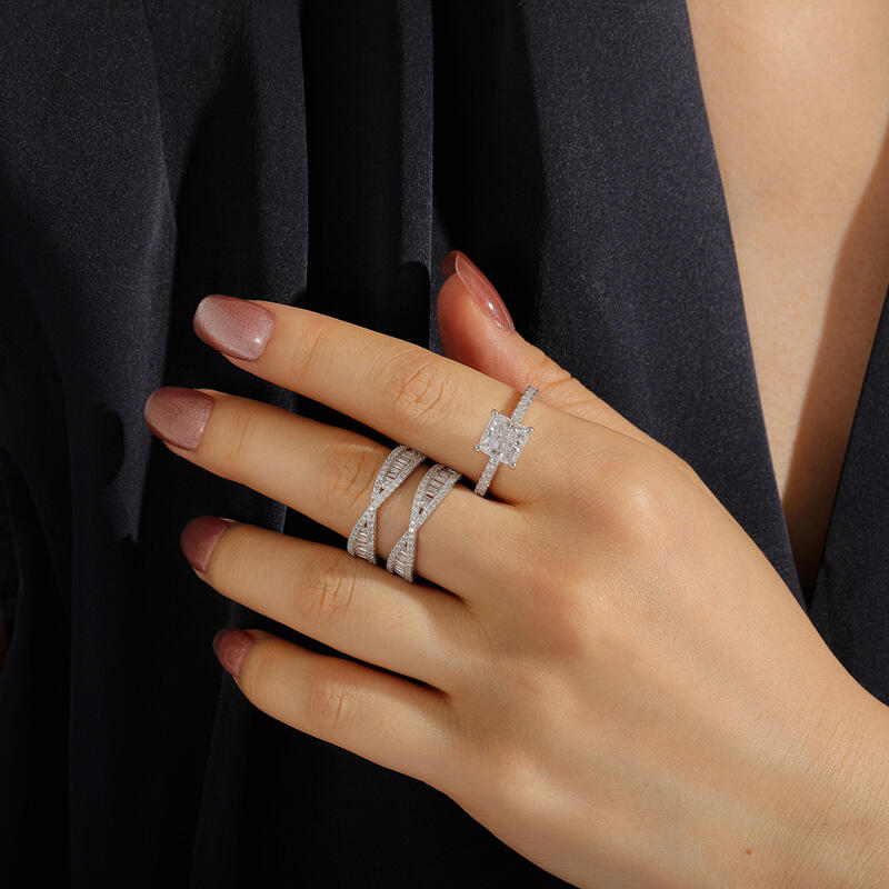 Jeulia Inset Double Bowknot Puzzle Ring Set 2PCS