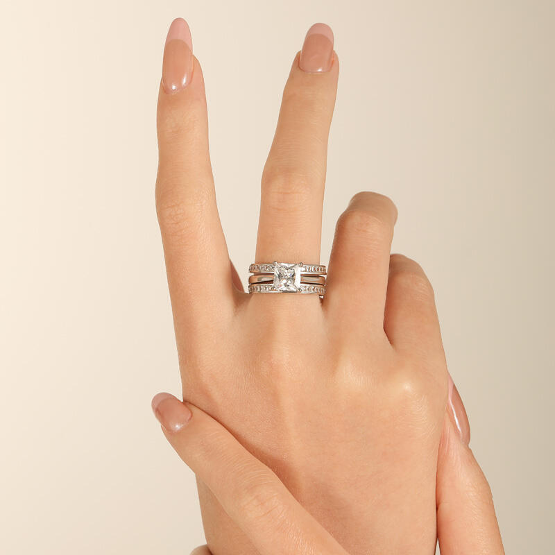 Jeulia Conjunto De Anillos De Talla Princesa En Plata De Ley