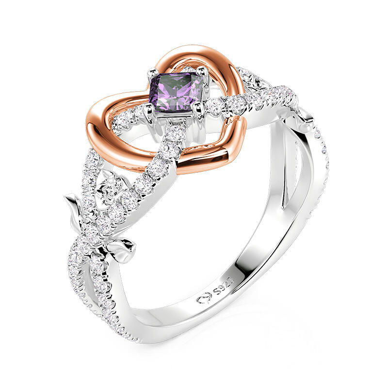 Jeulia Infinity Two Tone Heart Flower Ring Sterling Silver