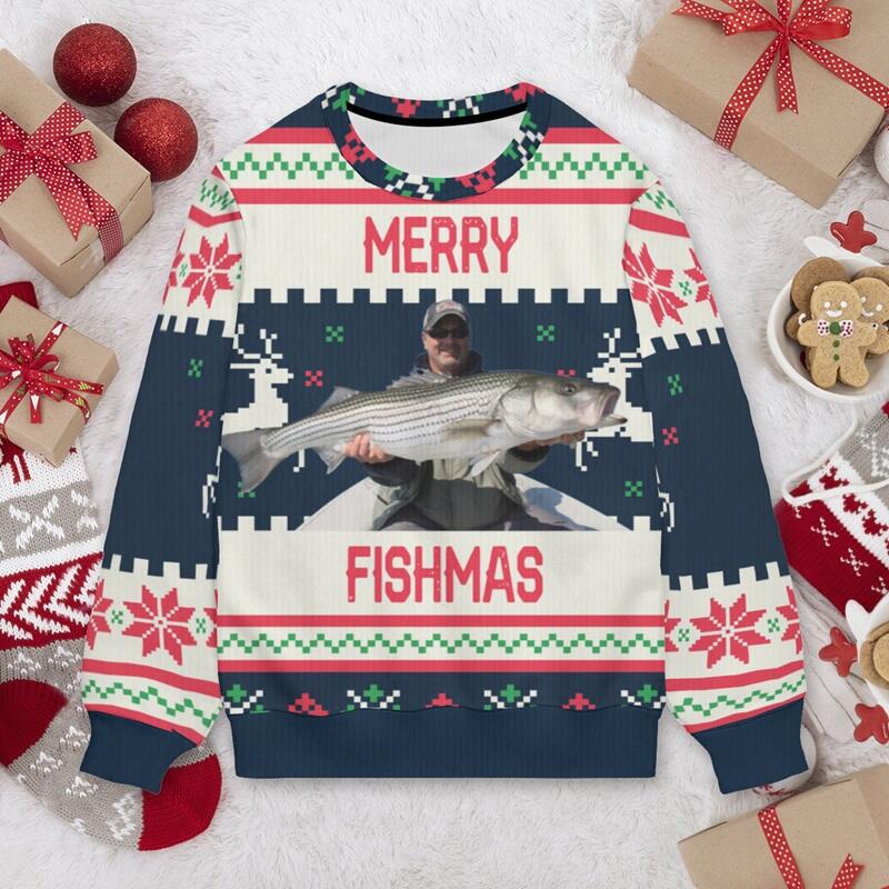 Maglione brutto personalizzato unisex con foto personalizzata Regalo di Natale perfetto per gli amanti della pesca