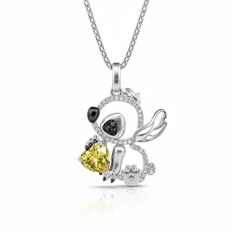 Jeulia Hug Me "Little Monster" Heart Cut Personalized Sterling Silver Necklace