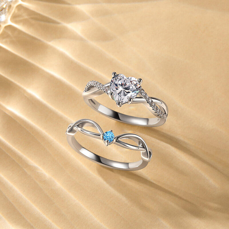 Jeulia Classic Twisted Heart Ring Set 2PCS in Sterling Silver