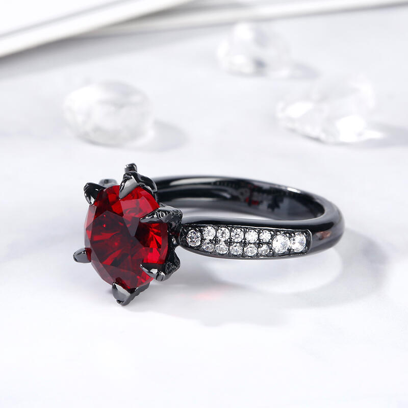 Jeulia Anillo De Dragón De Plata Con Color Negro En Talla De Redonda Con Piedra Roja