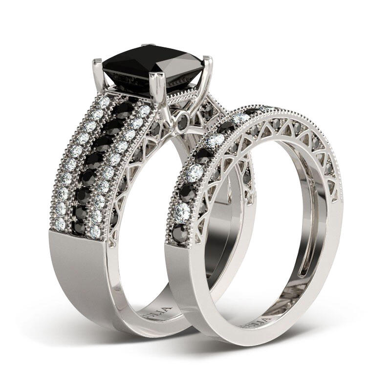 Jeulia Princess Cut Sterling Silver Ring Set