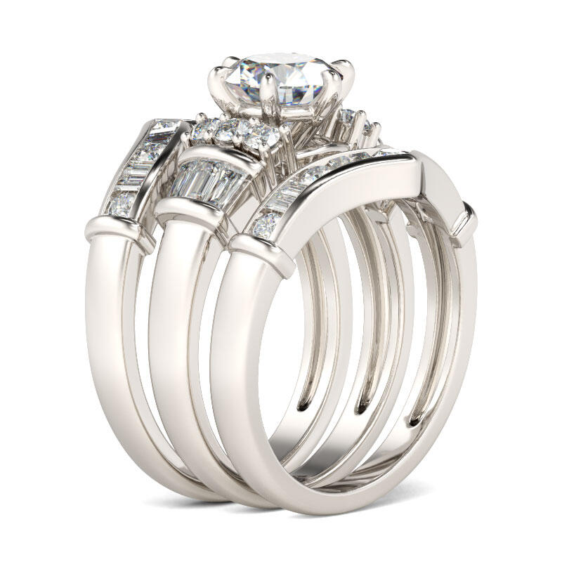Jeulia 3PC Art Deco Round Cut Sterling Silver Ring Set