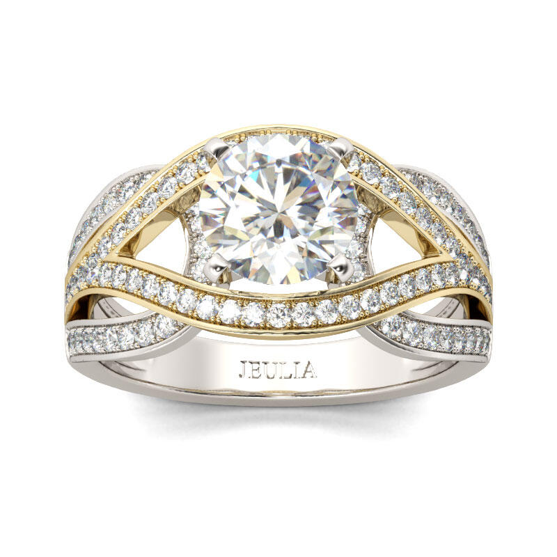 Jeulia Two Tone Round Cut Sterling Silver Ring
