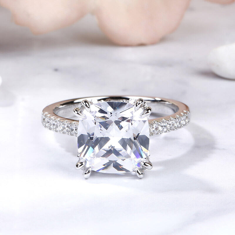 Jeulia Classic Cushion Cut Sterling Silver Ring