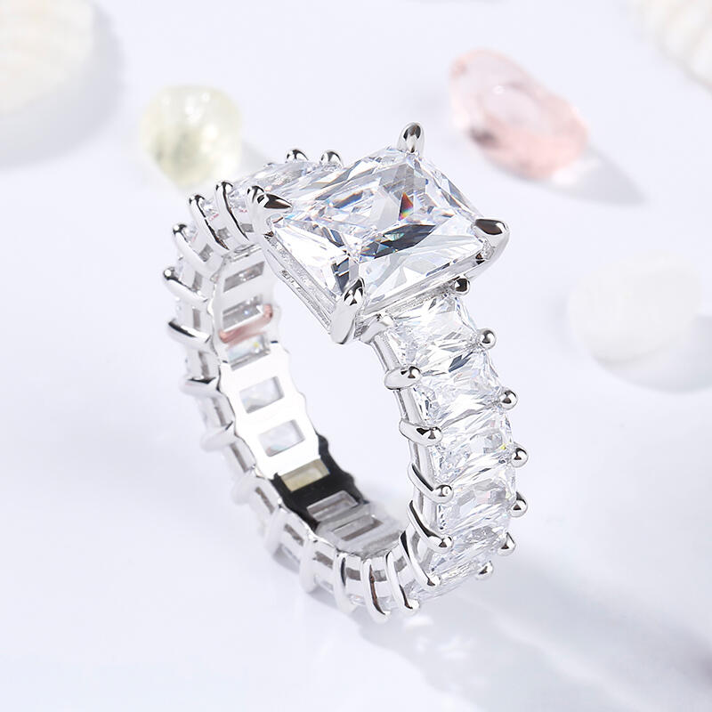 Jeulia Radiant Cut Eternity Sterling Silver Ring