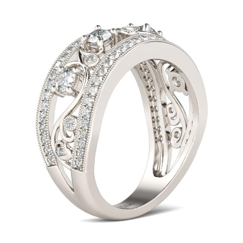 Jeulia Milgrain Scrollwork Round Cut Sterling Silver Women's Band