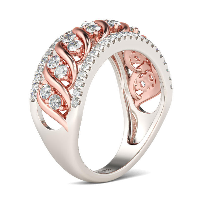 Jeulia Two Tone Round Cut Sterling Silver Women's Band