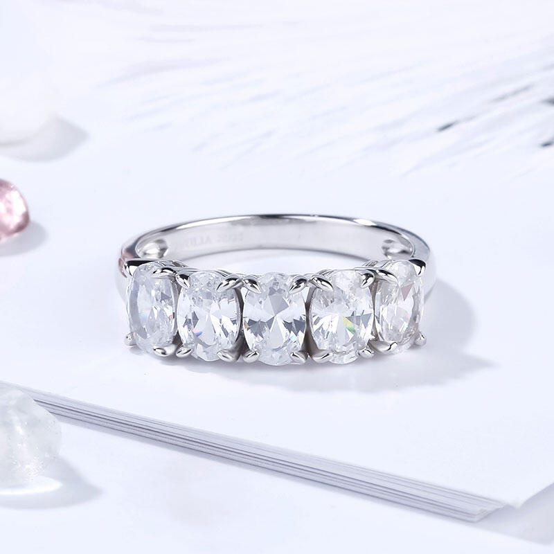 Jeulia Modern Oval Cut Sterling Silver Women's Band