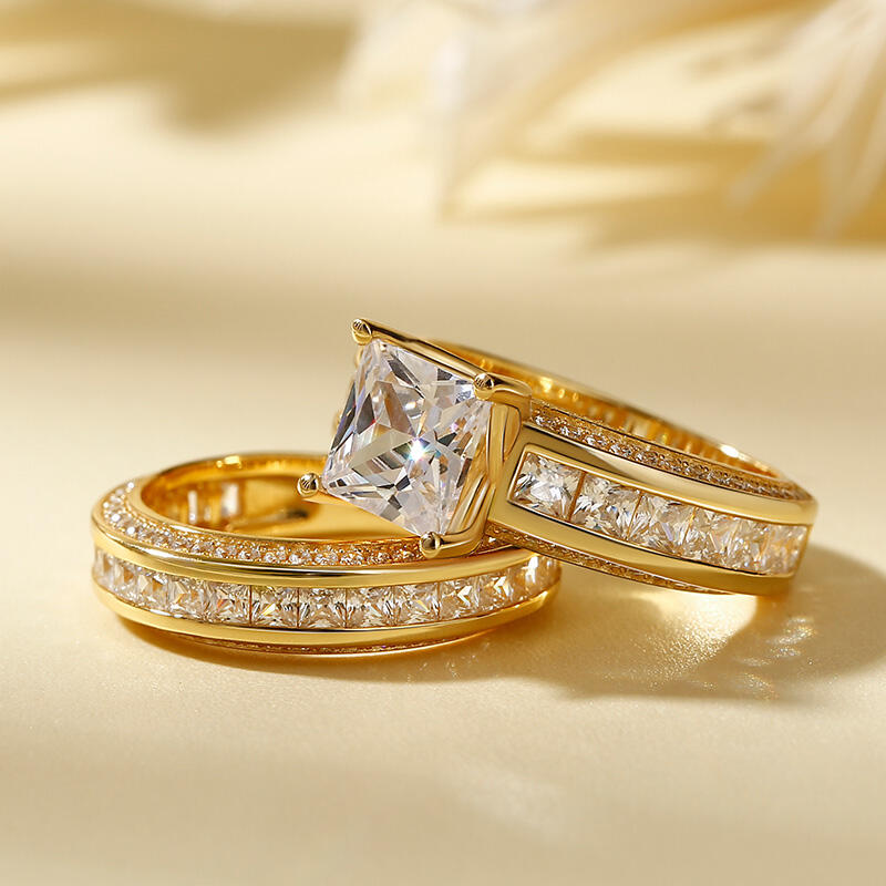 Jeulia Princess Cut Sterling Silver Women's Ring Set