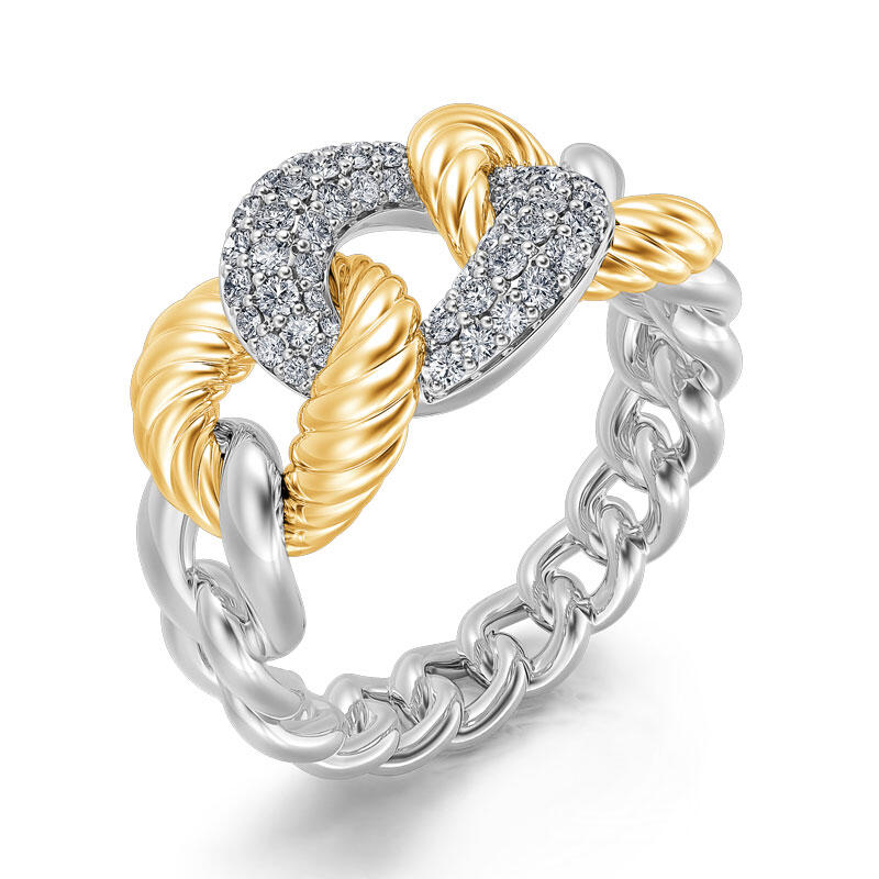 Jeulia "Schließe Dein Herz" Zweifarbige Chain Link Sterling Silber Ring