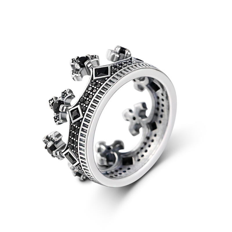 Jeulia Srebrny damski pierścionek z czarną koroną "Bądź moją królową"