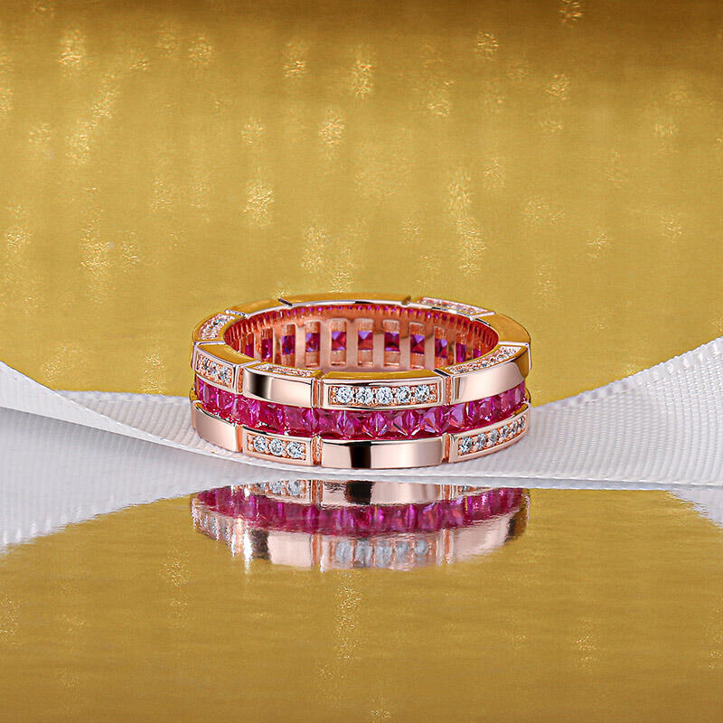 Jeulia "Elegant Eternity" Princess Cut Sterling Silver Women's Band