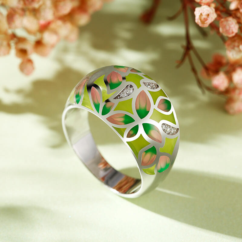 Jeulia "Full Bloom" Enamel Sterling Silver Women's Band