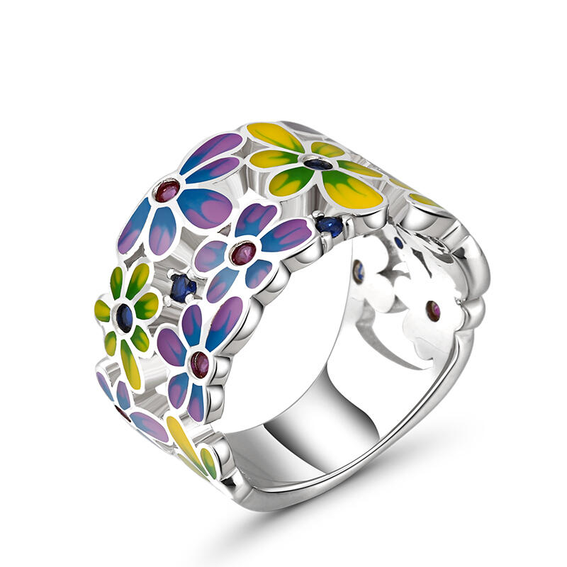 Jeulia Anillos de mujer de plata de ley con esmalte multicolor