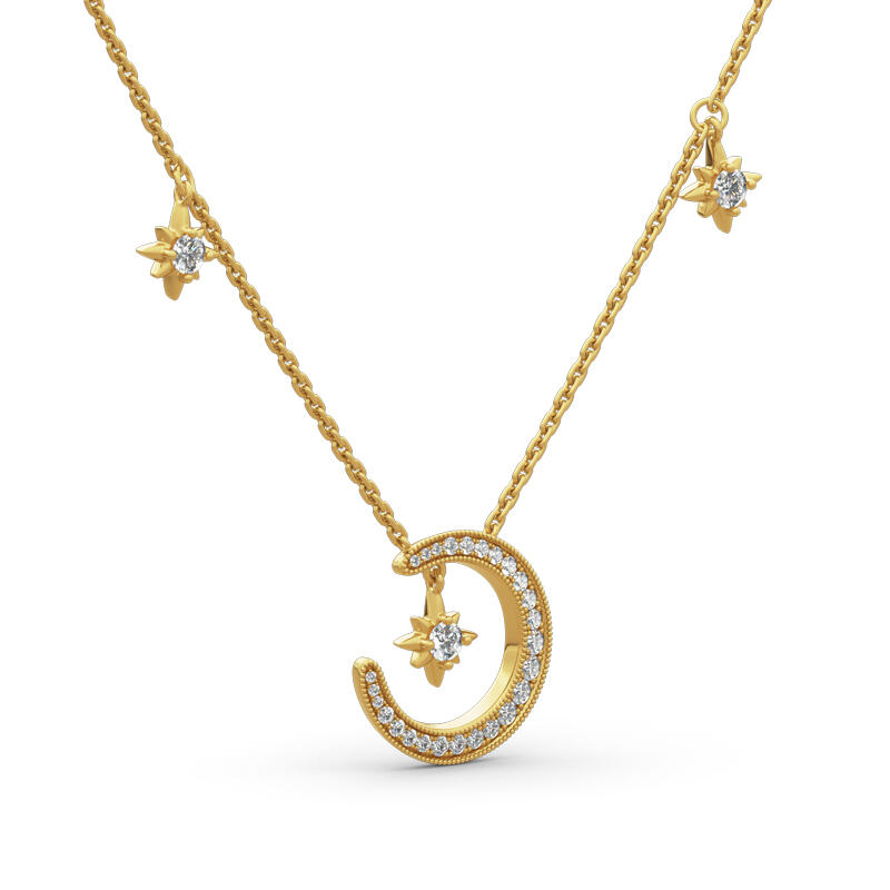 Jeulia "Moon and Star" Round Cut Sterling Silver Necklace