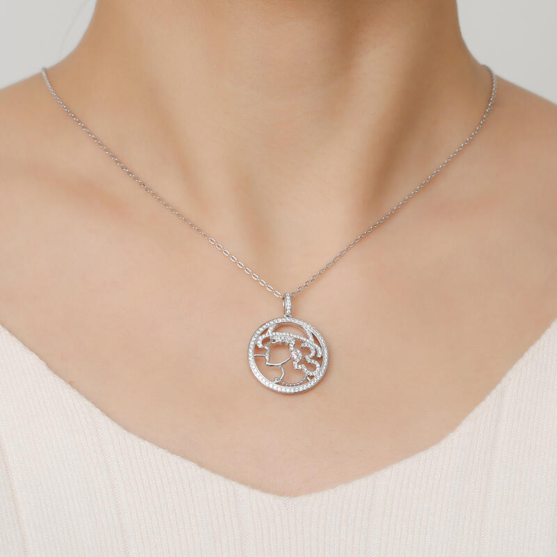 Jeulia "Once Upon A Time" Young Lady Design Sterling Silver Necklace