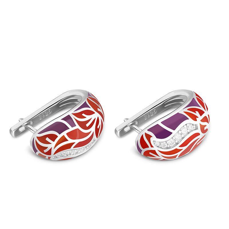 Jeulia "Flourishing Leaves" Multicolored Enamel Sterling Silver Hoop Earrings