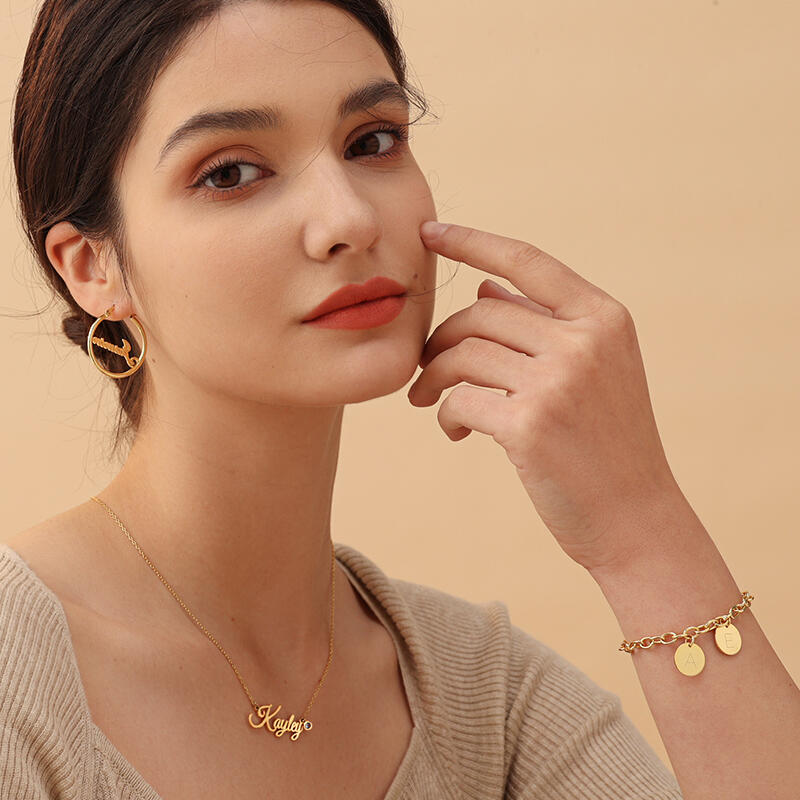 Jeulia Pulsera Inicial de Plata Esterlina de Personalización de Disco