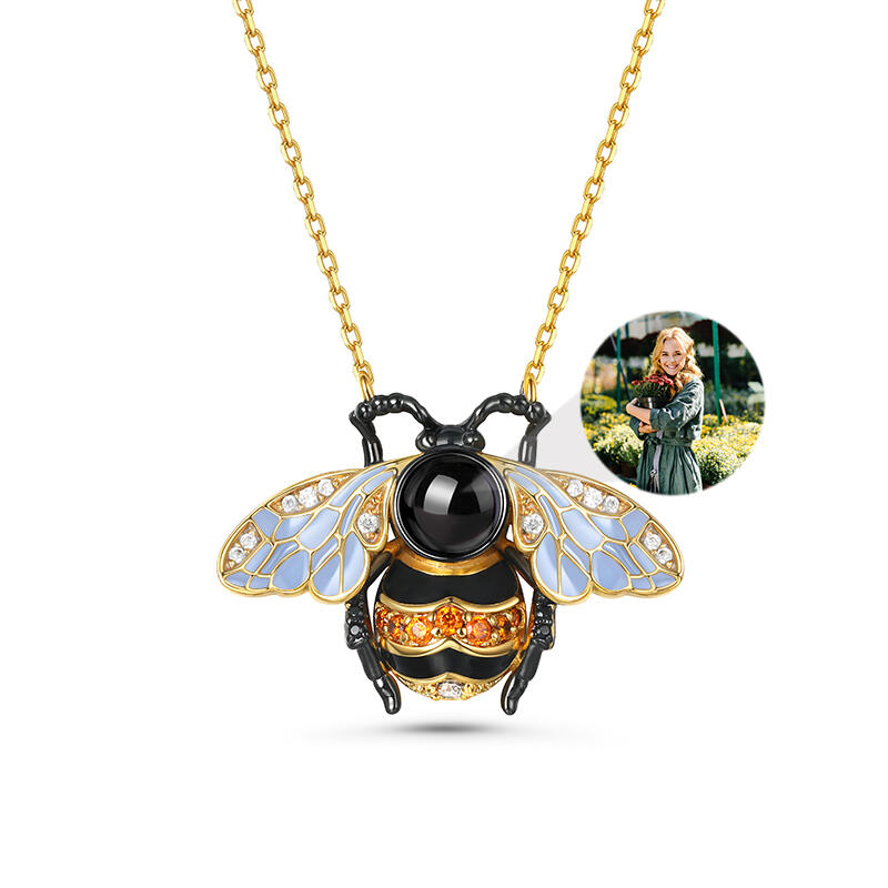 Jeulia Collar de Abeja Plata de Ley con Proyección de Foto Personalizada