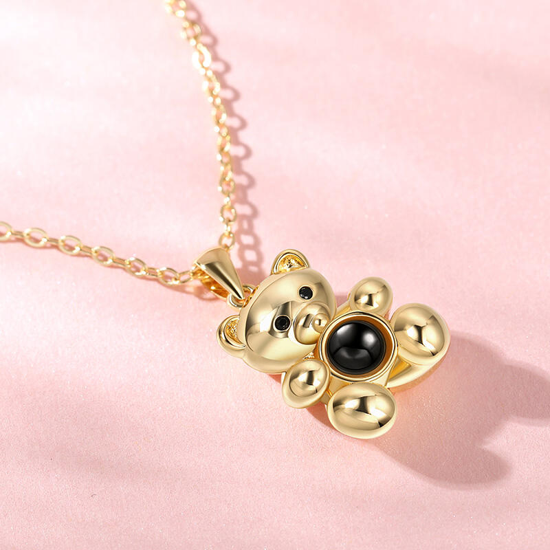 Jeulia "Fall in Love" Teddy Bear Personalized Photo Projection Sterling Silver Necklace