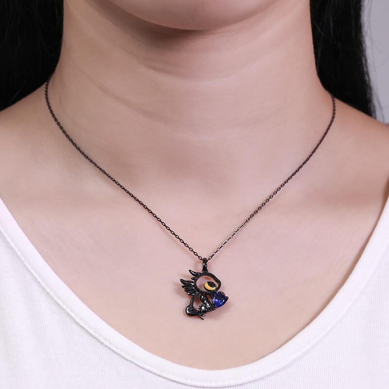 Jeulia Collar Personalizado de Dragón de Plata Esterlina con Piedra Natal de Corazón