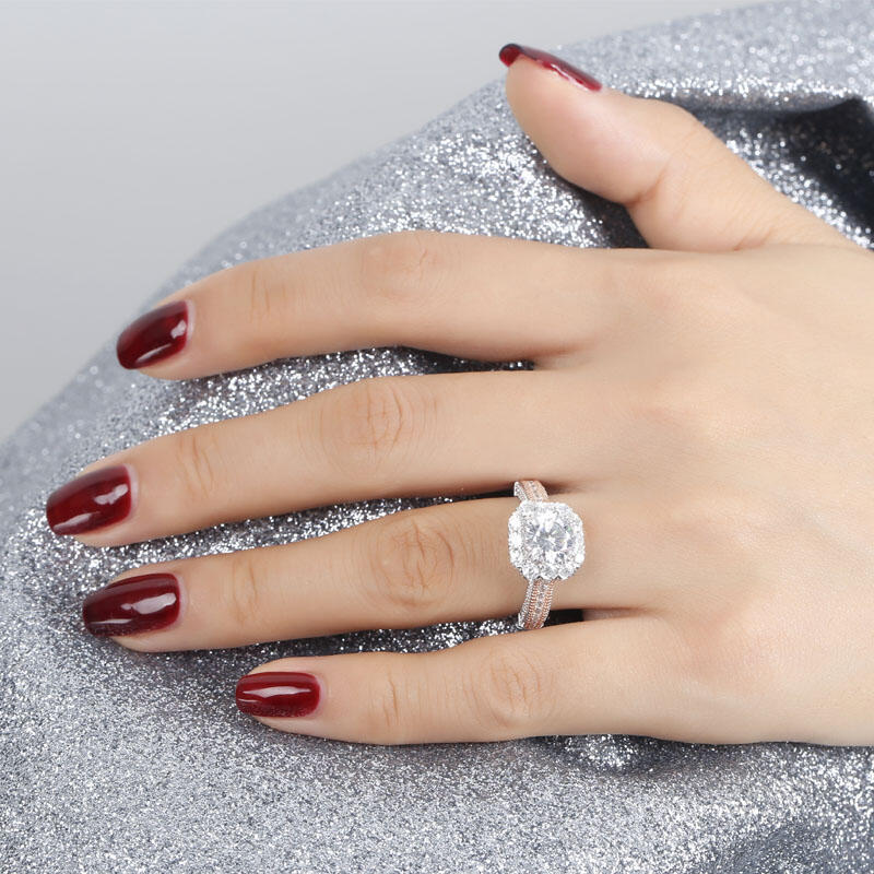 Jeulia Halo Two Tone Round Cut Sterling Silver Ring