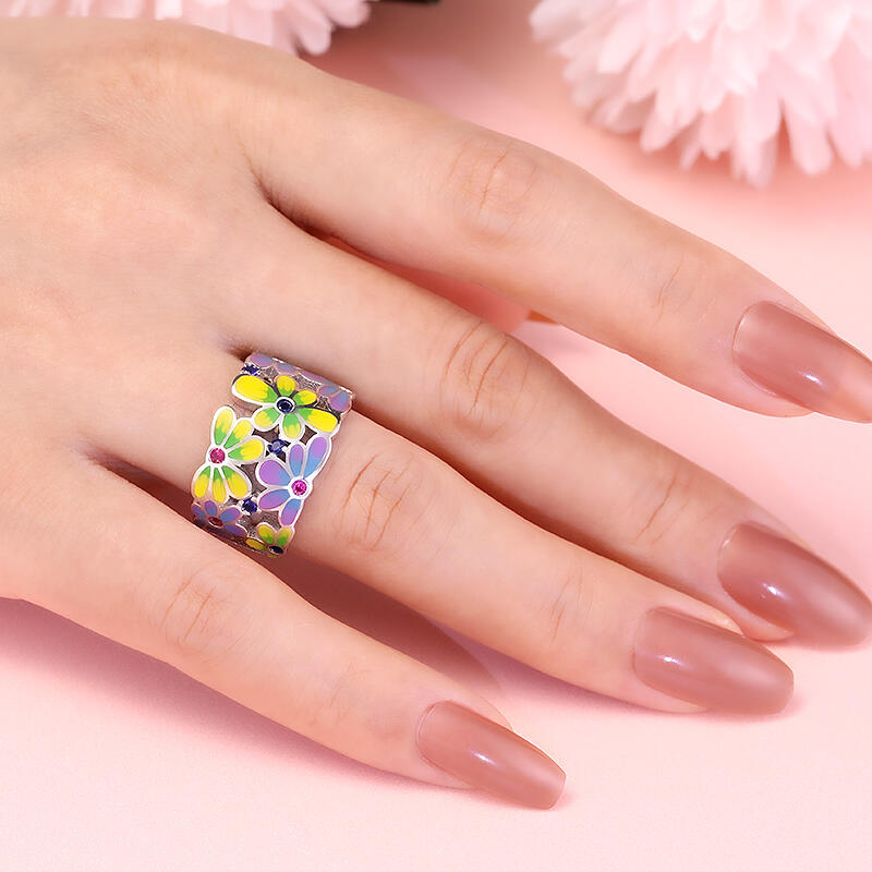 Jeulia Anillos de mujer de plata de ley con esmalte multicolor