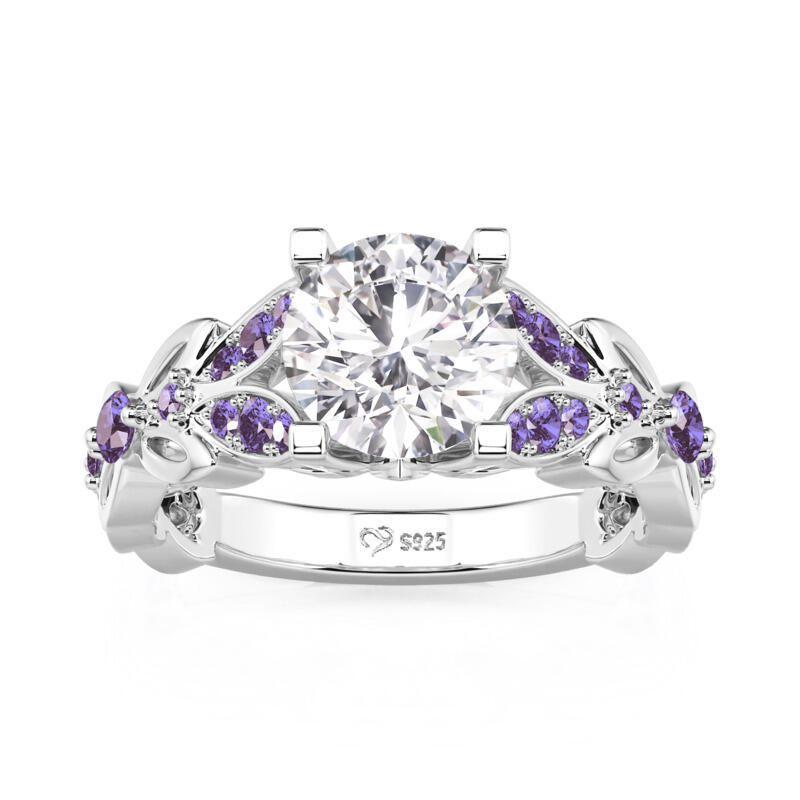 Jeulia Anillo De Talla De Mariposa Redonda En Plata De Ley