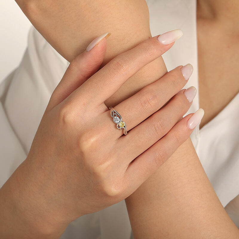 Jeulia Swirl Custom Two Birthstone Round Engagement Ring