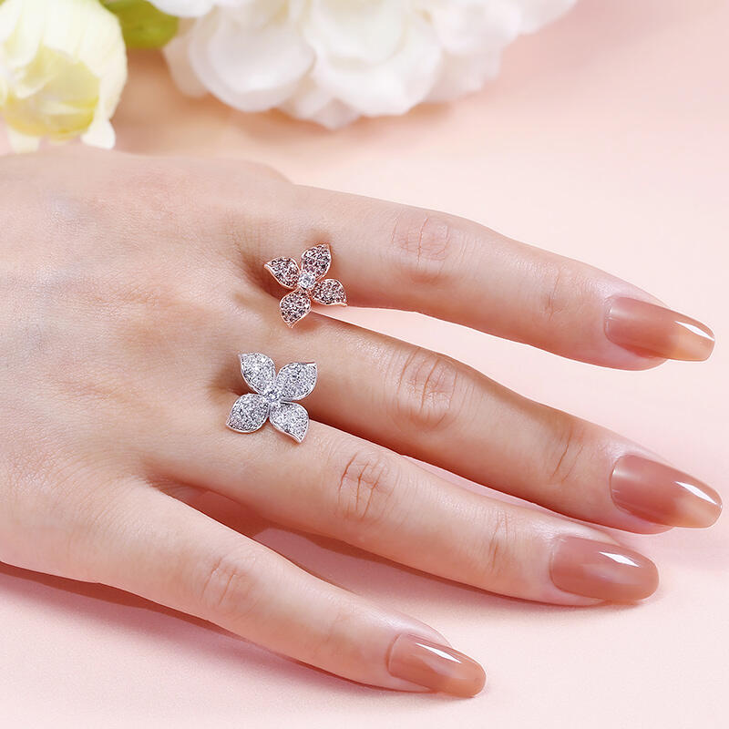 Jeulia "Two Loves" Double Flower Sterling Silver Ring