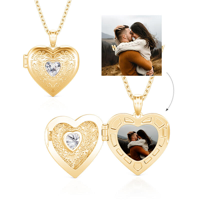 Jeulia Collar Medallón de Foto Corazón Personalizado Vintage con Piedra de Nacimiento