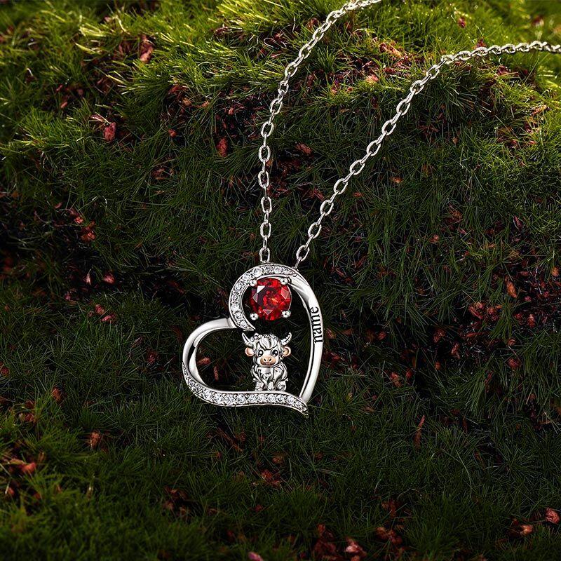 Jeulia Custom Highland Cow Heart Necklace With Engraved & Birthstone