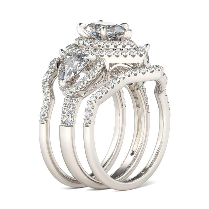 Anillo Con Doble Halo De Corte Pera En Plata De Ley